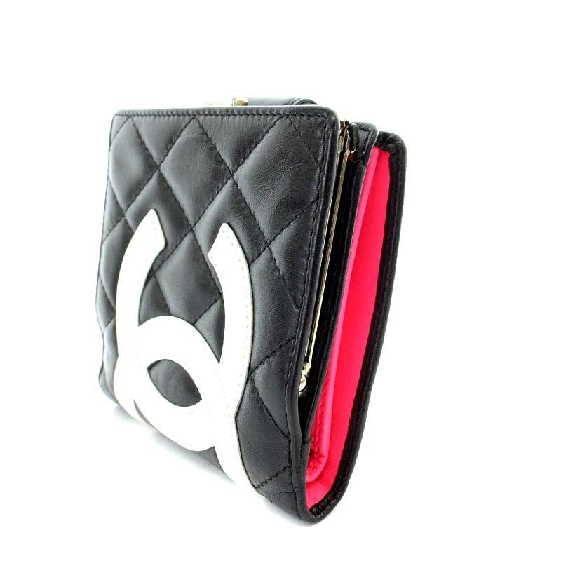 CHANEL 二つ折り財布 カンボンライン キルティング ココマーク バイカラー