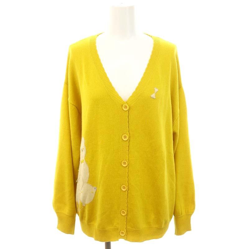 フランシュリッペ franche lippee ウール混 刺繍 カーディガン 長袖 V  