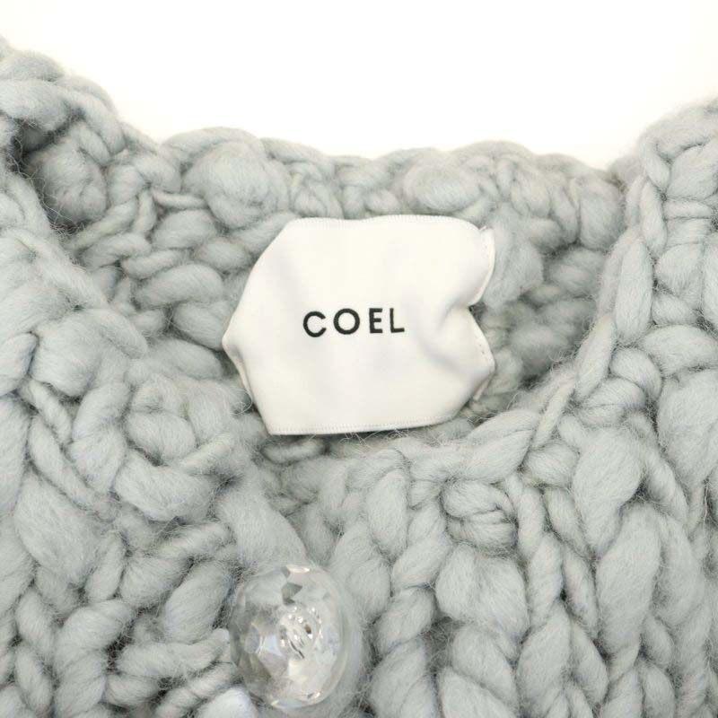 コエル COEL 手編みショートカーディガン ニット ウール F ブルー 