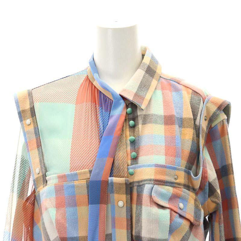 sacai サカイ 異素材切替 シフォン 半袖ワンピース 胸ポケット sacai サカイ 異素材切替 シフォン 半袖ワンピース 胸ポケット