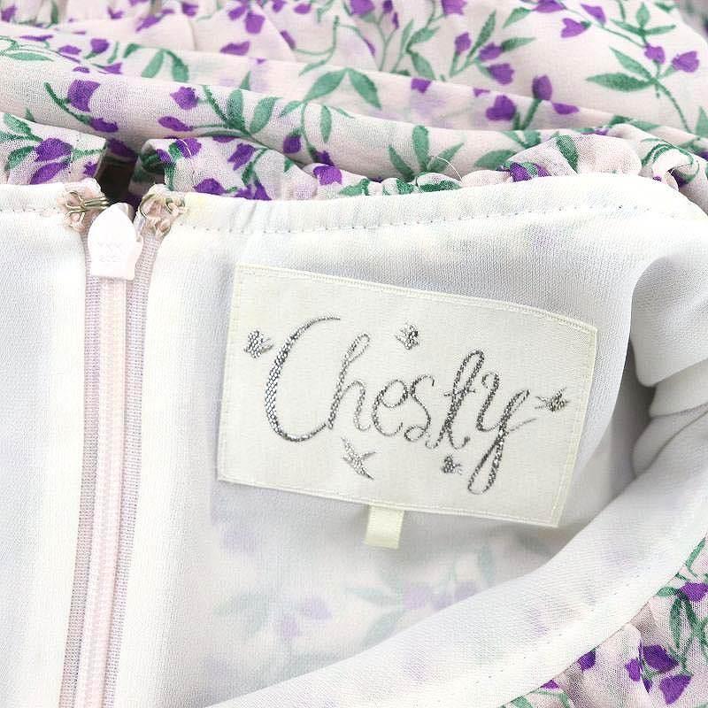 チェスティ Chesty フリルシフォンワンピース ロング 長袖 花柄 リボン 