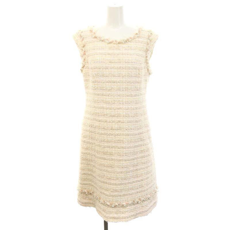 ルネ Rene 19年製 TISSUE フェイクパール ツイード ワンピース ひざ丈  