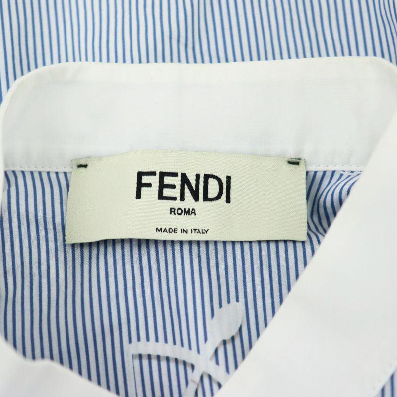 FENDI フェンディ 星座柄 ストライプ ポケット半袖シャツ ブラウス 前 