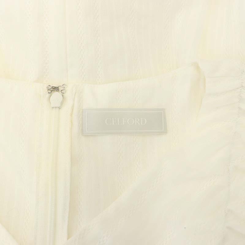 良品】CELFORD ロングワンピース ホワイト 38 ビックカラー 半袖 