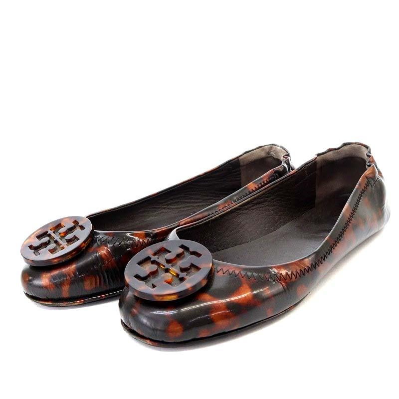 Tory Burch トリーバーチ23.5エナメルオレンジ　フラットパンプスロゴ Tory Burch トリーバーチ23.5エナメルオレンジフラットパンプスロゴ