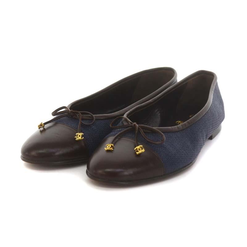 シャネル CHANEL メッシュ フラットシューズ パンプス 切替 35.5 22.5 