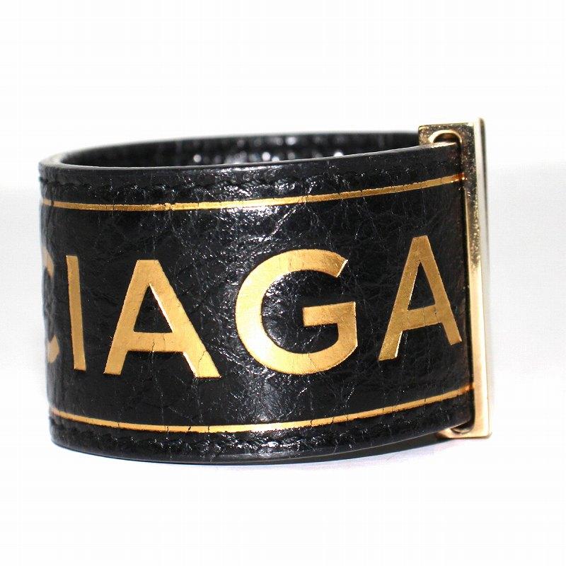 BALENCIAGA バレンシアガブレスレットバングルロゴベルト黒金