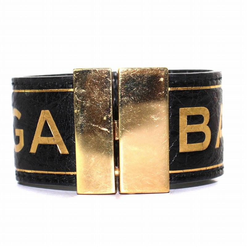 【箱付き】BALENCIAGA バングル　ブレスレット　ゴールド　ブラック　ロゴ BALENCIAGA バレンシアガブレスレットバングルロゴベルト黒金