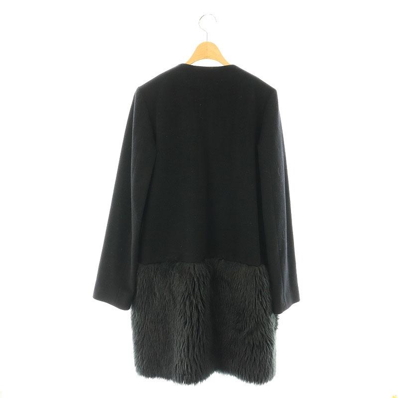 ヨーコチャン ノーカラーコート 40サイズ ファー切替 ウール 日本製