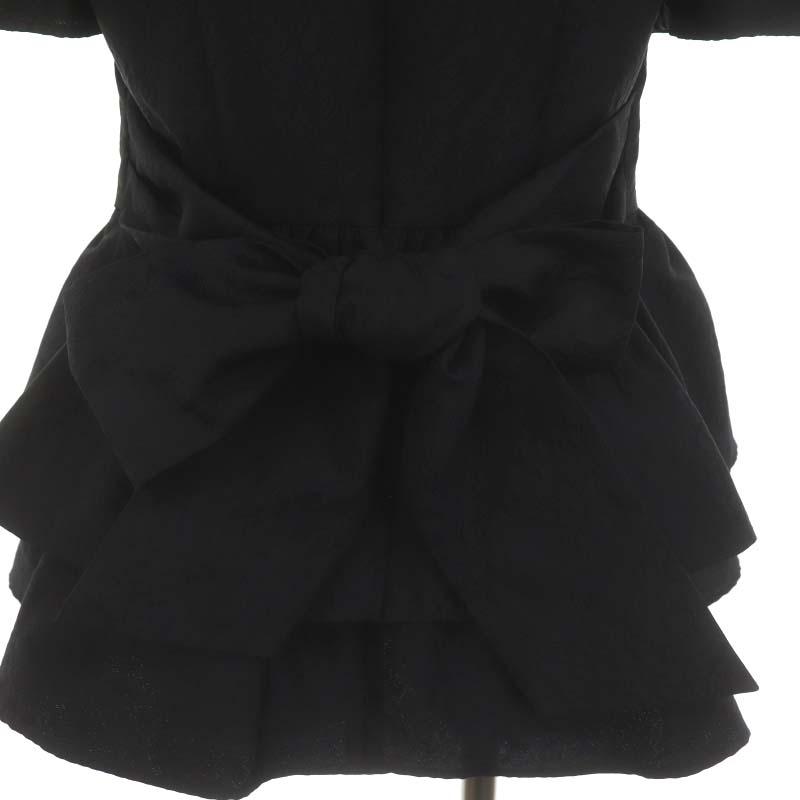 ボーダーズアットバルコニー　ペプラムトップス　ジャガード　パフスリーブ　黒 38 BORDERS at BALCONY（ボーダーズアットバルコニー） ブラウス シャツ