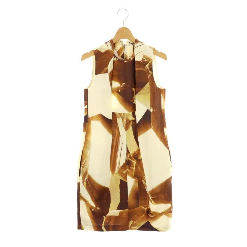 カルヴェン CARVEN 総柄ノースリーブワンピース 膝丈 リネン シルク混 