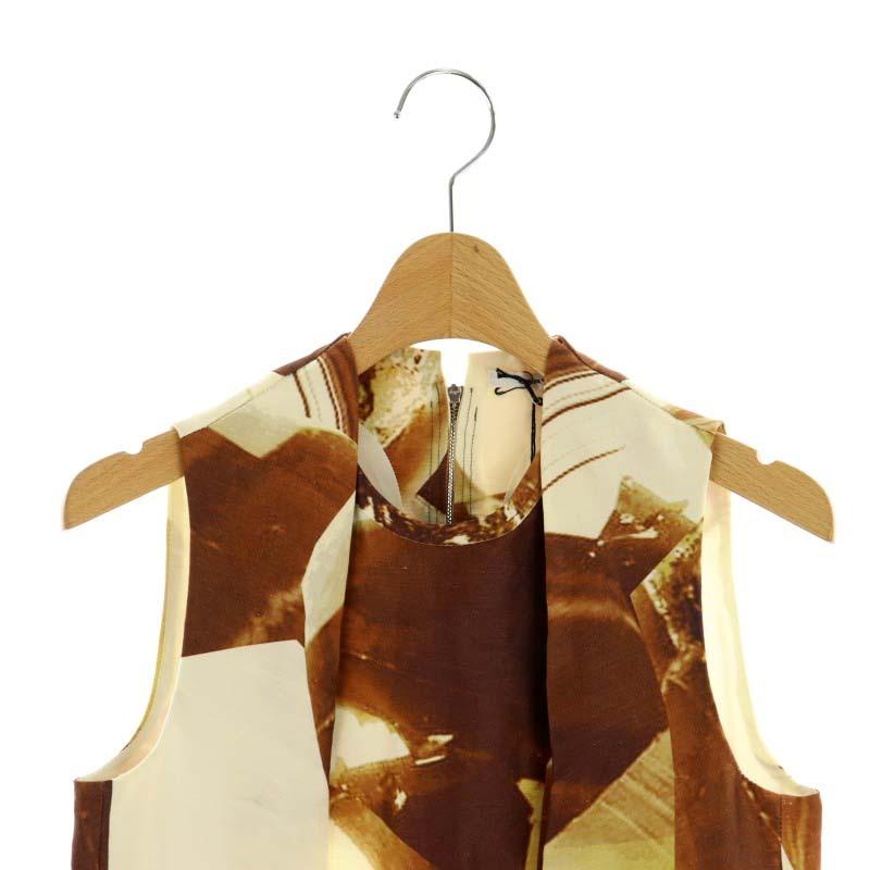 カルヴェン CARVEN 総柄ノースリーブワンピース 膝丈 リネン シルク混  