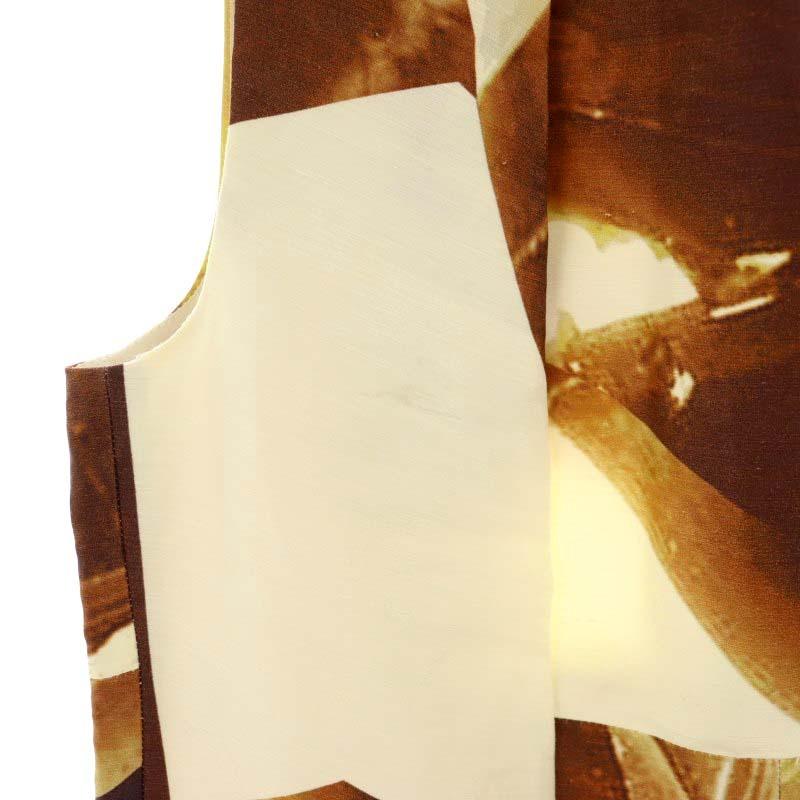 カルヴェン CARVEN 総柄ノースリーブワンピース 膝丈 リネン シルク混  