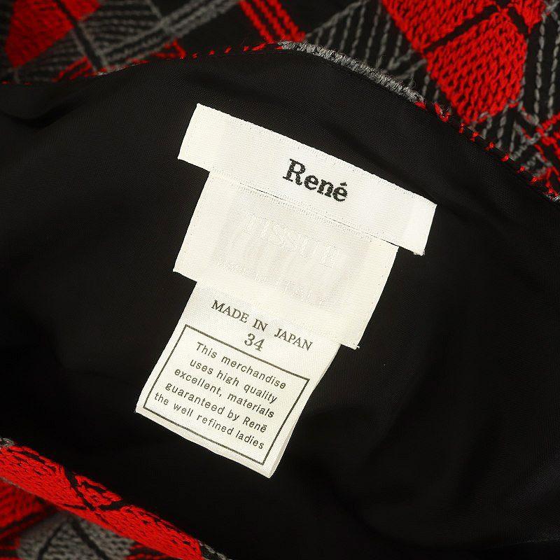 ルネ Rene TISSUE チェックノースリーブワンピース 膝丈 スクエア 