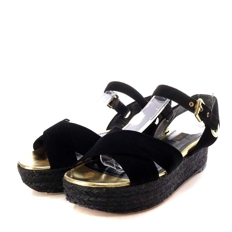 Louis Vuitton 黒 エナメル サンダル ヒール7cm 36.5