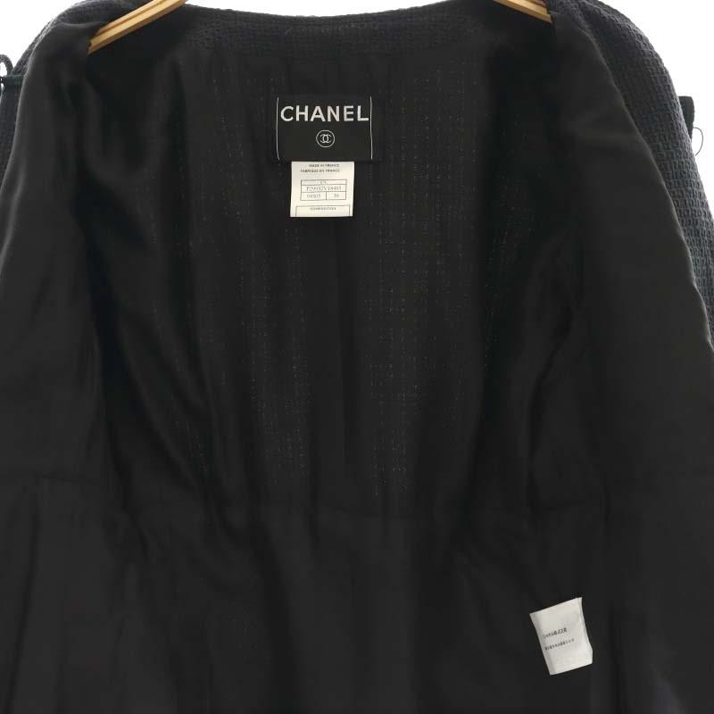 CHANEL シャネル 07C ツイードジャケット ノーカラー 総裏地 38 黒