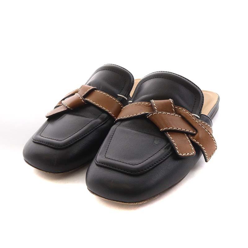 LOEWE ロエベ ゲート ミュール サンダル レザー 37 24cm 黒 ブラック  