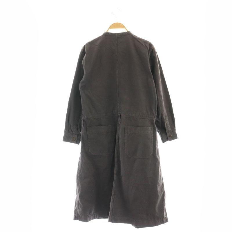 MHL ウールギャバ タックフレア前開きワンピース ロング 銀ボタン 黒