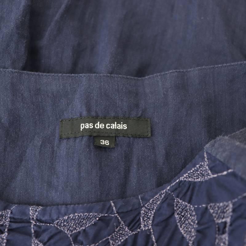 パドカレ pas de calais ドルマンシャツ 七分袖 レース切替 36 紺 