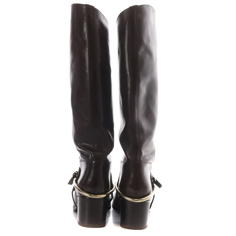 【美品】SARTORE　ロングブーツ　チャンキーヒール　ブラウン　レザー　37 サルトル SARTORE レザー ロングブーツ チャンキーヒール 37