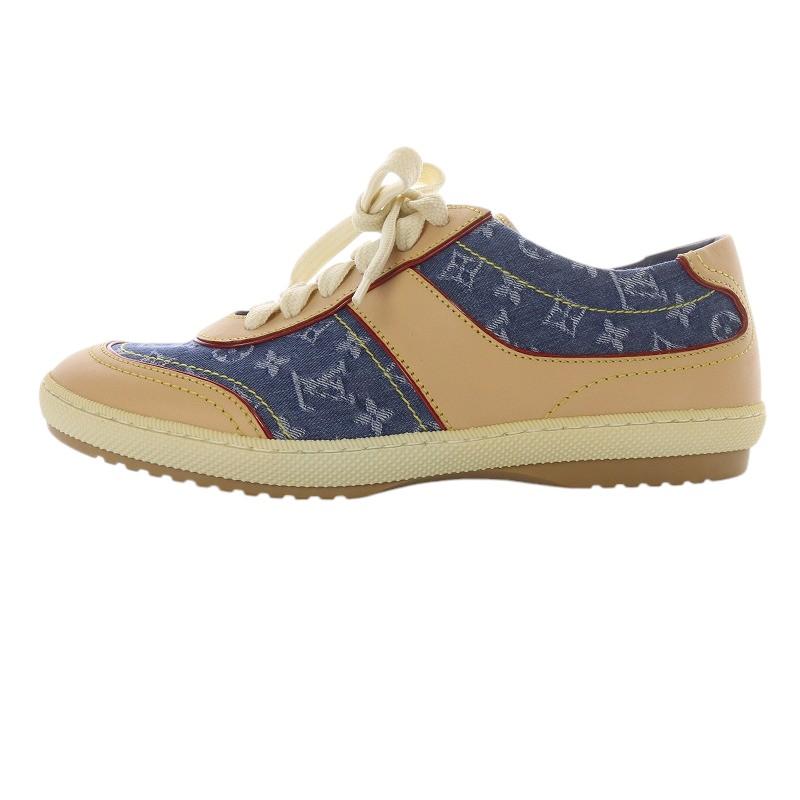 ルイヴィトンモノグラムデニムリボンミュールサンダル花金具 24.5