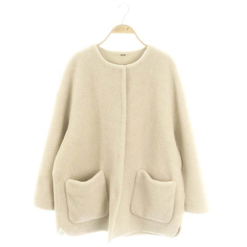 ミラオーウェン Mila Owen ノーカラーシャツカーブボアジャケット  