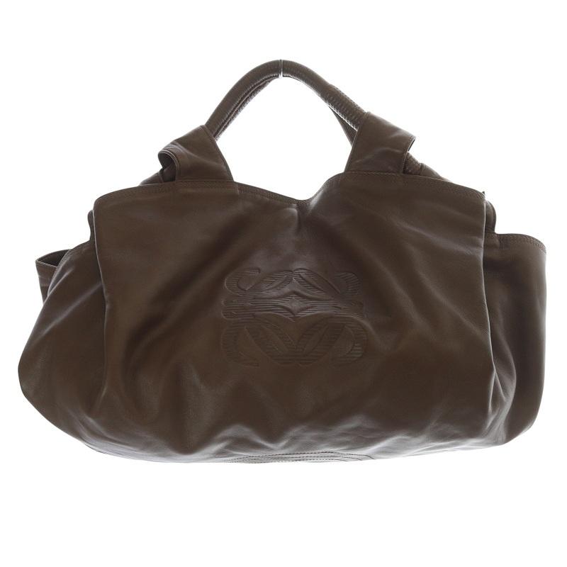 ロエベ LOEWE アナグラム ナッパアイレ ハンドバッグ レザー 茶色  