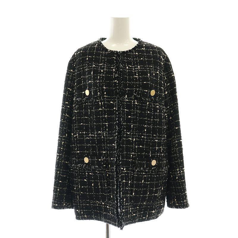 23区 オンワード樫山 23AW GIOLICA ツイード ジャケット ノーカラー 金 