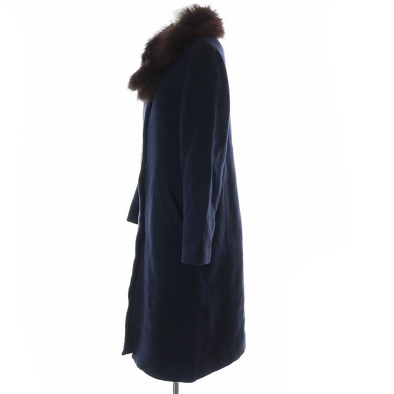 フォックスファーティペット付ノーカラーコート ネイビー 【公式通販】
