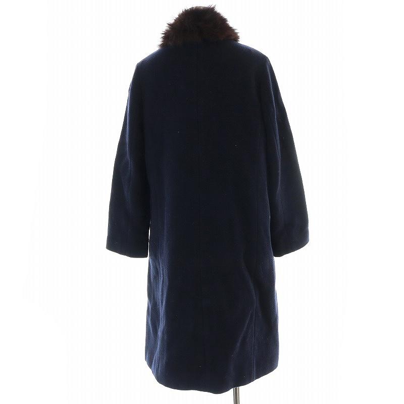フォックスファーティペット付ノーカラーコート ネイビー 【公式通販】