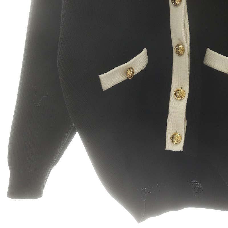 カデュネ CADUNE 配色THEカーディガン ニット Vネック 長袖 36 黒 白