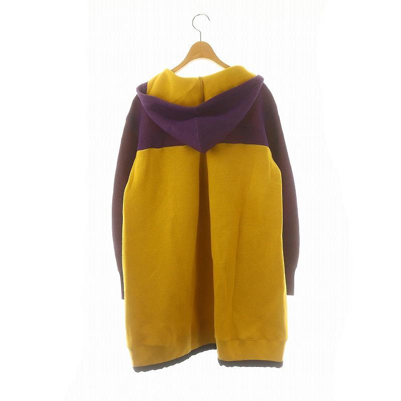 【中古】サカイ カラーブロックスウェット地プルオーバーワンピース 膝丈 長袖 フード 2 紫 黄色 ■SH レディース サカイ カラーブロックスウェット地プルオーバーワンピース 膝丈 長袖