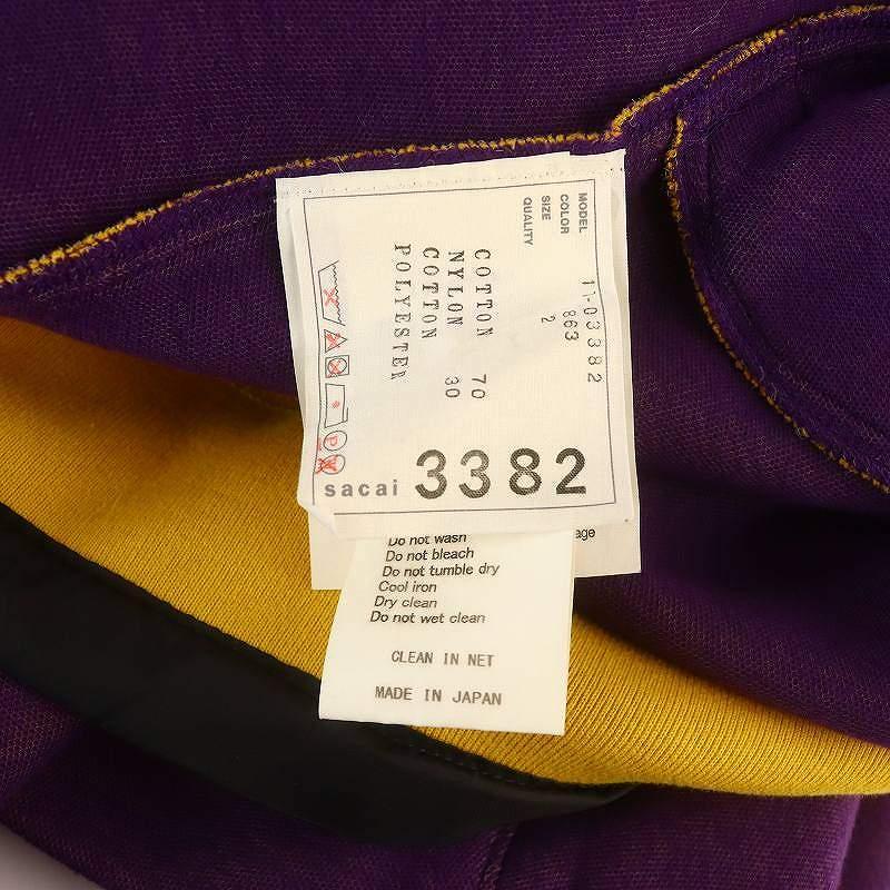 【中古】サカイ カラーブロックスウェット地プルオーバーワンピース 膝丈 長袖 フード 2 紫 黄色 ■SH レディース サカイ カラーブロックスウェット地プルオーバーワンピース 膝丈 長袖