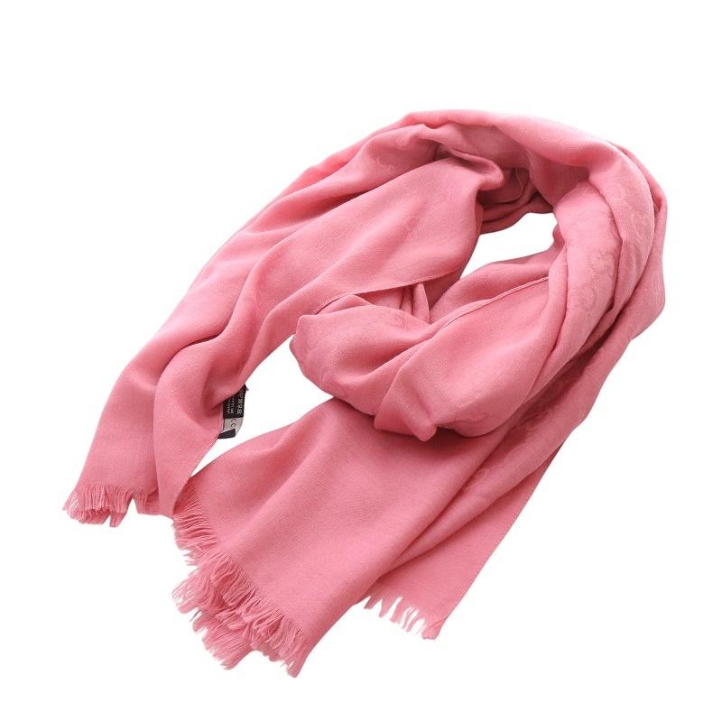 GUCCI グッチ ストール GG ウール シルク混 フリンジ ピンク /YO7 □OH