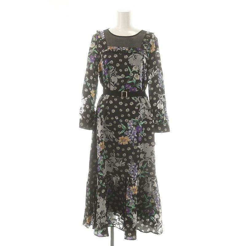 Grace continental 長袖ワンピースボータイ付き　サイズ36 フラワープリントボウタイ付ワンピース / GRACE CONTINENTAL