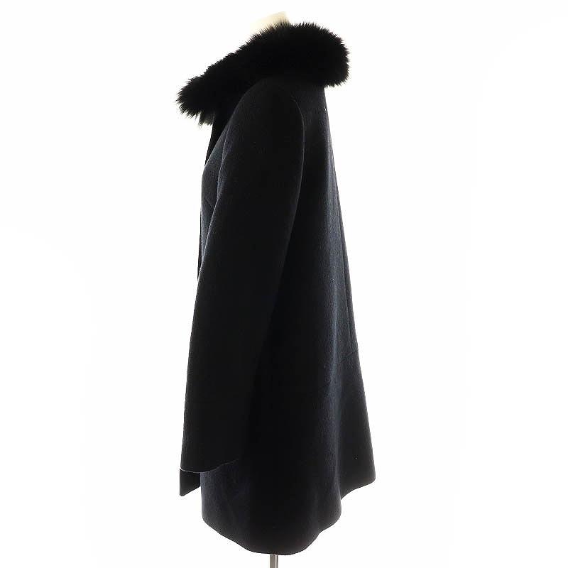 美品クイーンズコート　フォックスファー付き 　ノーカラーコート クイーンズコート QUEENS COURT フォックスファー付き コート ノー