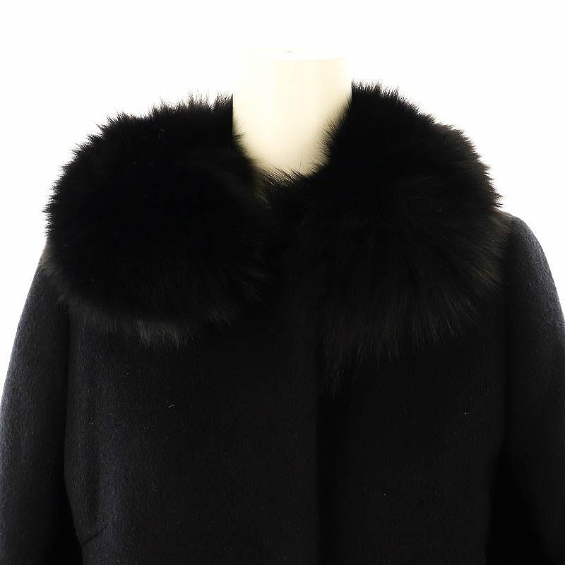 美品クイーンズコート　フォックスファー付き 　ノーカラーコート クイーンズコート QUEENS COURT フォックスファー付き コート ノー