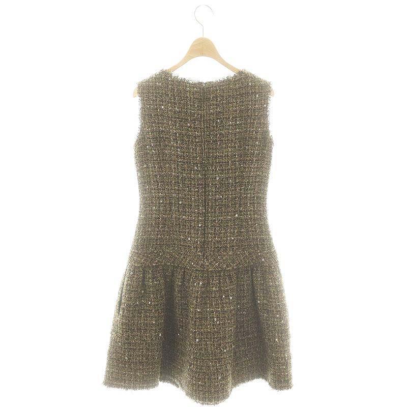 【中古】ルネ Rene TISSUE ツイード ワンピース 膝丈 モヘヤ混 ラメ 36 カーキミックス /ES ■OS レディース Rene（ルネ） Rene TISSUE ツイード ワンピース 膝丈 モヘヤ混 ラメ 36