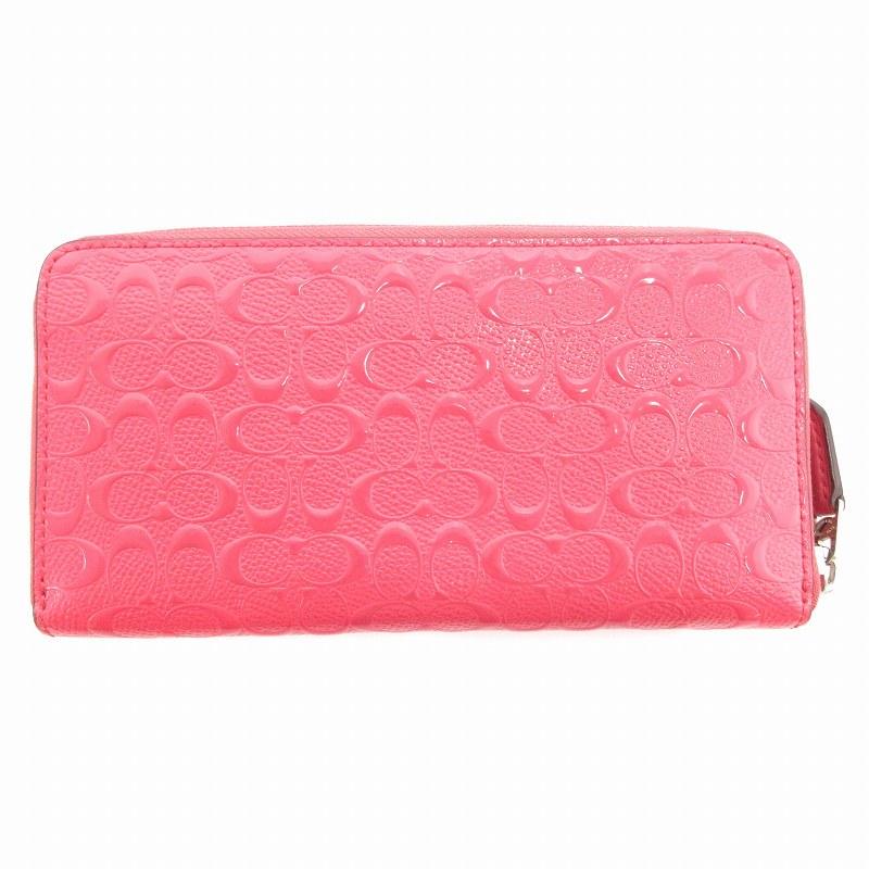 COACH 長財布　シグネチャー　ピンク　ストラップ付き　ラウンドファスナー COACH 長財布 シグネチャー ピンク ストラップ付き ラウンドファスナー