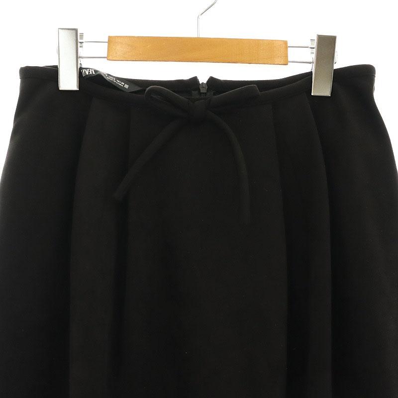 ZARA（ザラ） スエード調 タック ロングスカート フレア マキシ S 黒