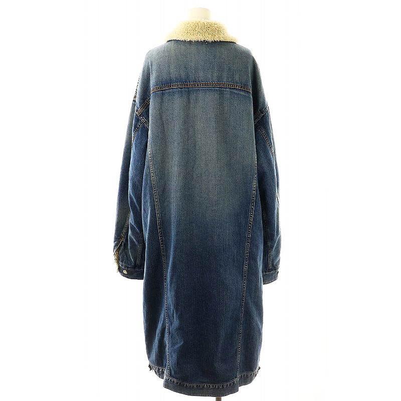 【中古】マインデニム MINEDENIM デニム ボア ロングコート ステンカラー 2 ブルー /DF ■OS レディース マインデニム MINEDENIM デニム ボア ロングコート ステンカラー 2