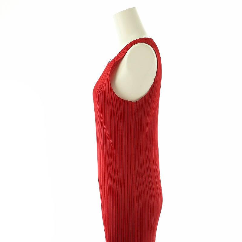 PLEATS PLEASE 赤 ノースリーブ ロングワンピース PLEATS PLEASE（プリーツ プリーズ） フリンジノースリーブワンピース