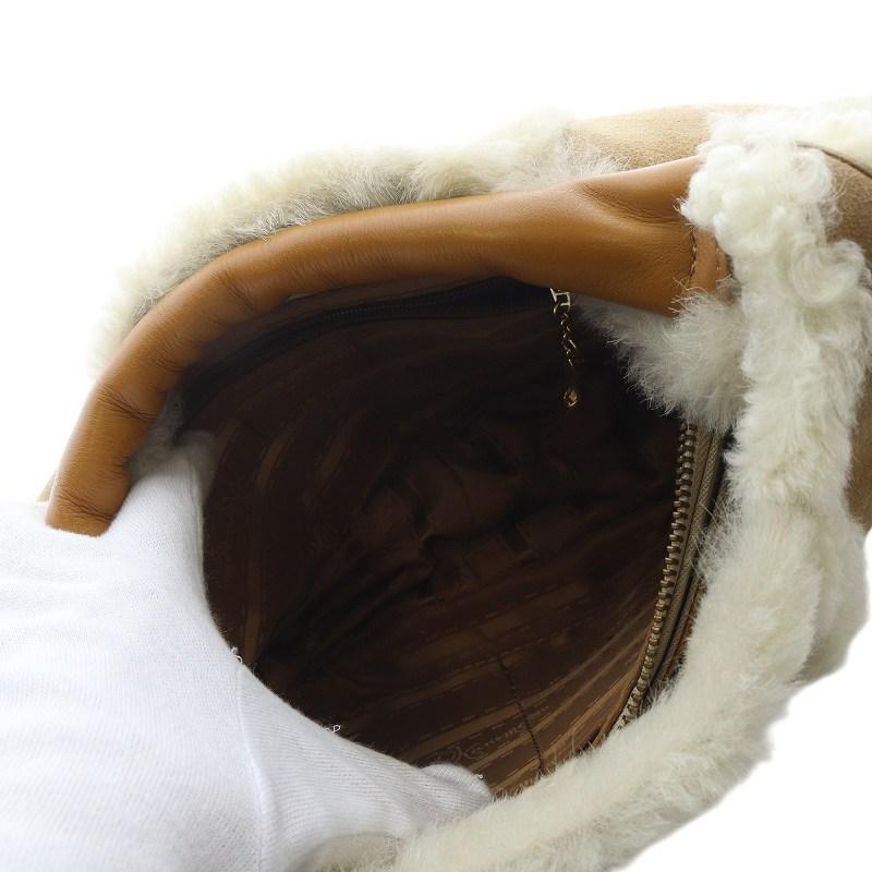 美品　現行　銀座かねまつ　シュリンクレザー　ハンドバッグ　フォーマル　ブラウン GINZA Kanematsu 銀座かねまつ ムートンバッグ 2wayバッグ