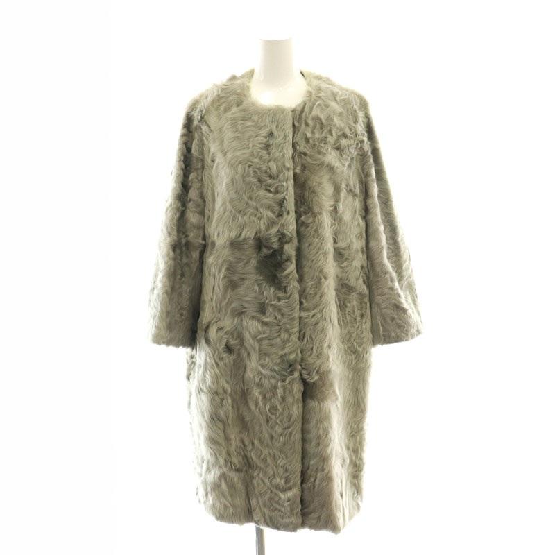 ドゥロワー Drawer ラムファーコート ノーカラー アウター グレー /DF