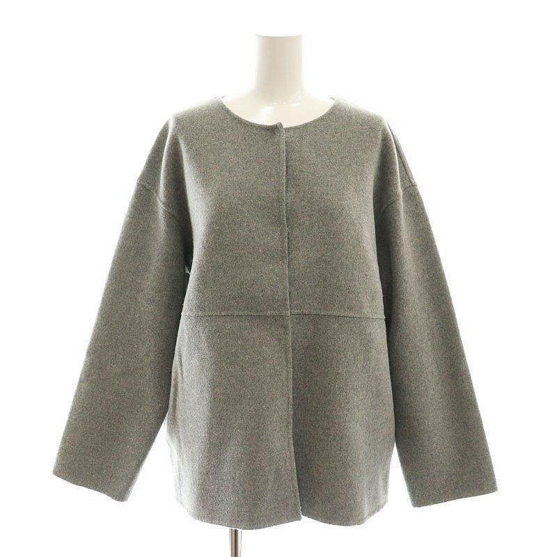 INDIVI（インディヴィ） ウールリバーノーカラーコート ショート丈 38