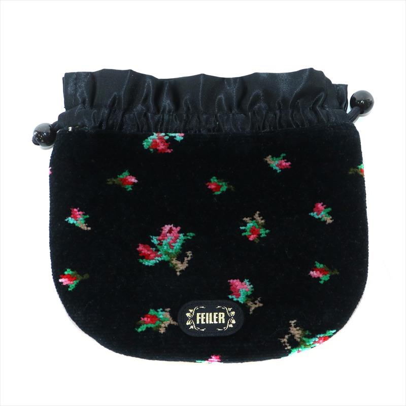 フェイラー FEILER リアローズ 巾着 ポーチ 2個セット 花柄 黒