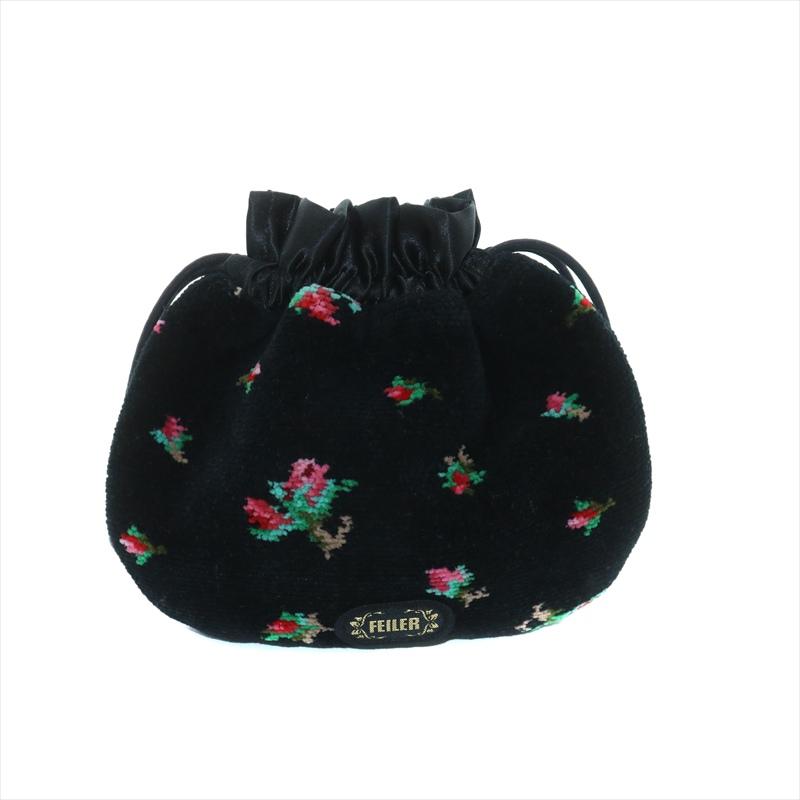 フェイラー FEILER リアローズ 巾着 ポーチ 2個セット 花柄 黒