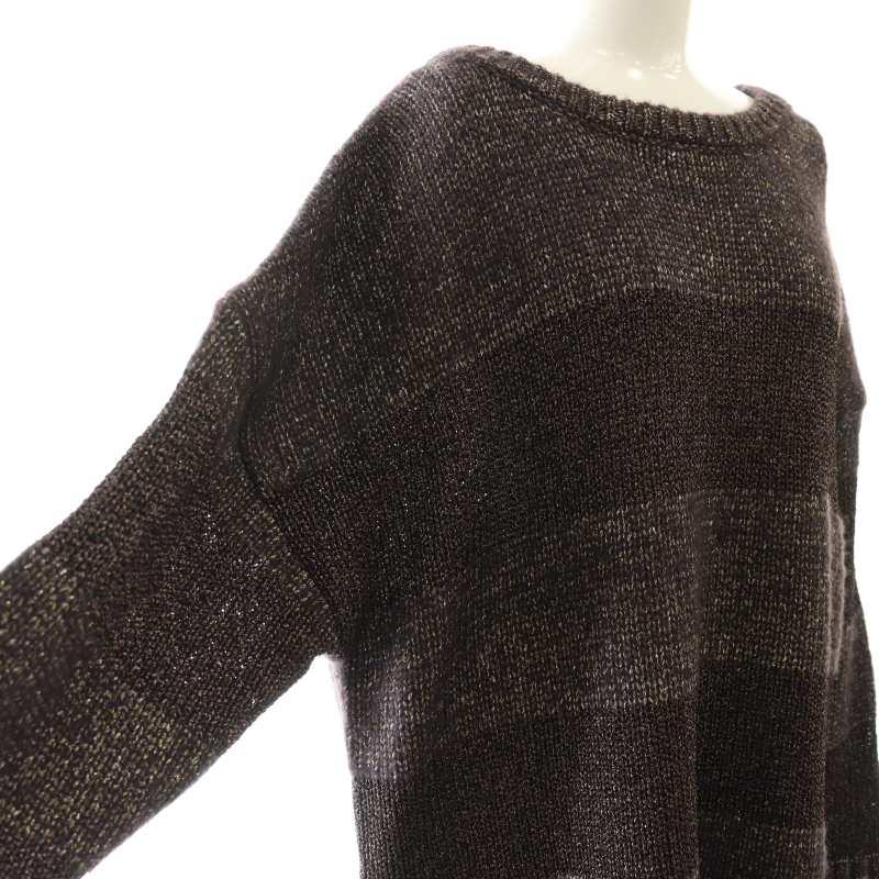 美品 24AW GRACE Class グレースクラス ラメボーダーニットトップ チュニック カットソー 0224443005 サイズ36 グレー レディース 古着 中古 USED グレースクラス GRACE Class 24AW ラメボーダーニットトップ セーター