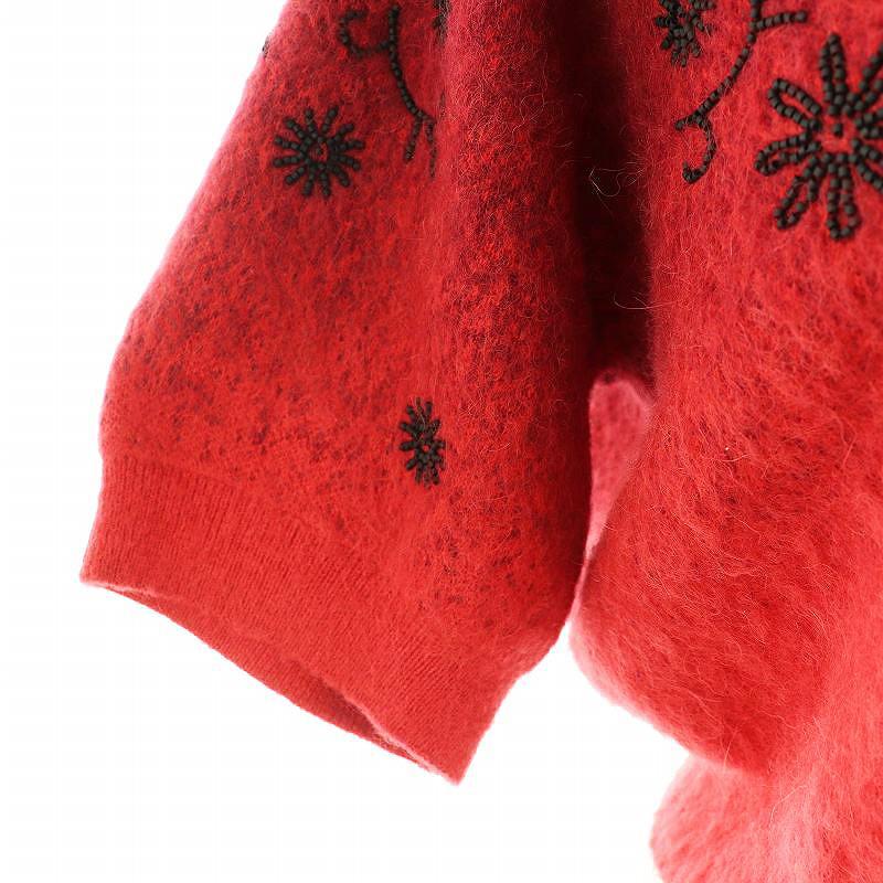 【中古】ケンゾー 24FW FE62PU4833CU ビーズ装飾 ニット セーター 半袖 アルパカ混 S レッド ブラック レディース ケンゾー KENZO 24FW FE62PU4833CU ビーズ装飾 ニット セーター 半袖