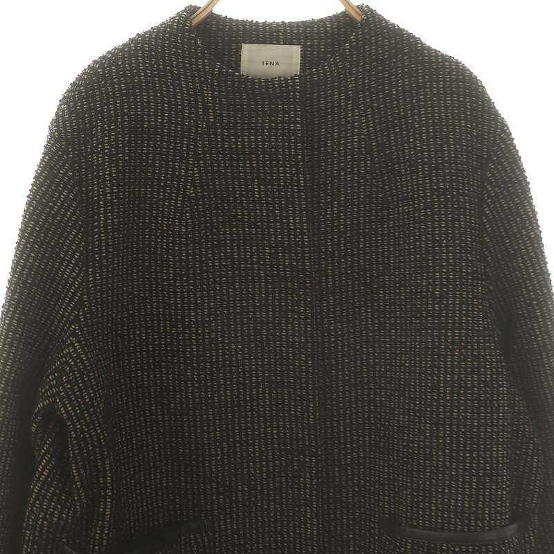 【中古】イエナ IENA 23AW リングツイード ボトルネックコート ノーカラー ウール 38 黒 ベージュ ■OS レディース イエナ IENA 23AW リングツイード ボトルネックコート ノーカラー